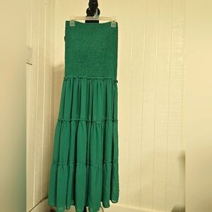AKIRA Strapless Smocked Green Tiered Dress Size Medium